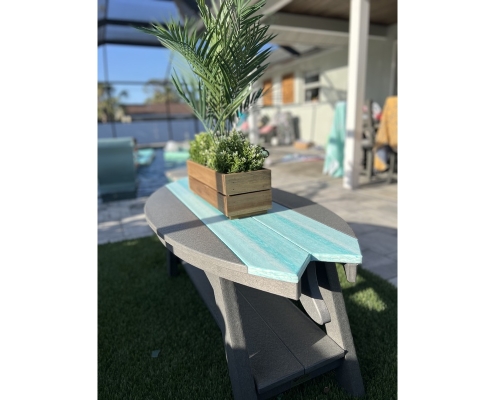 surfboard coffee table close up