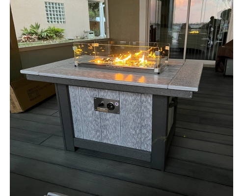 outdoor fire table with flames