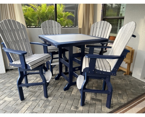 44in Bar Height Square table and Bar Height Swivel Patio Armchairs with optional footrest