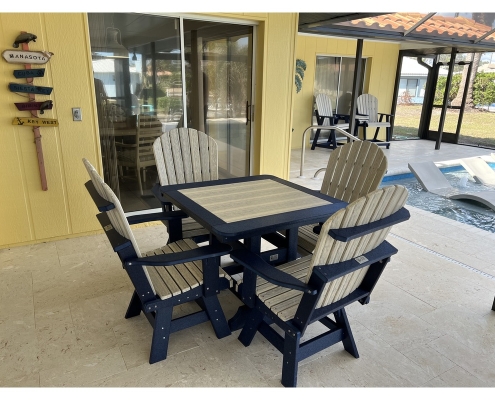 36in Square table with swivel patio armchairs