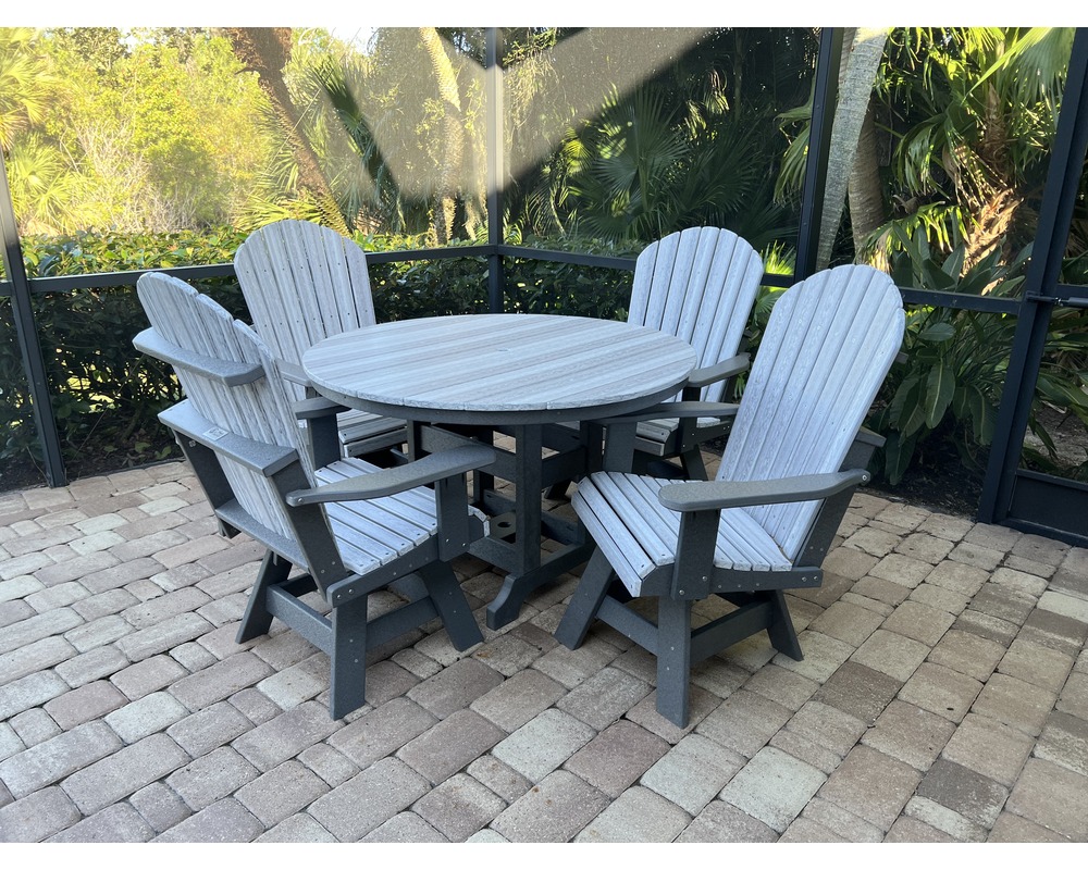 48in Round Dining table with swivel patio armchairs
