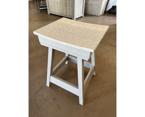 light gray and speckled maple outdoor saddle bar stool
