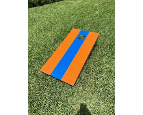 cornhole boards in tangerine/burns blue