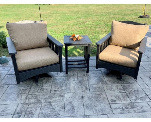 Deep seat swivel chairs and end table black